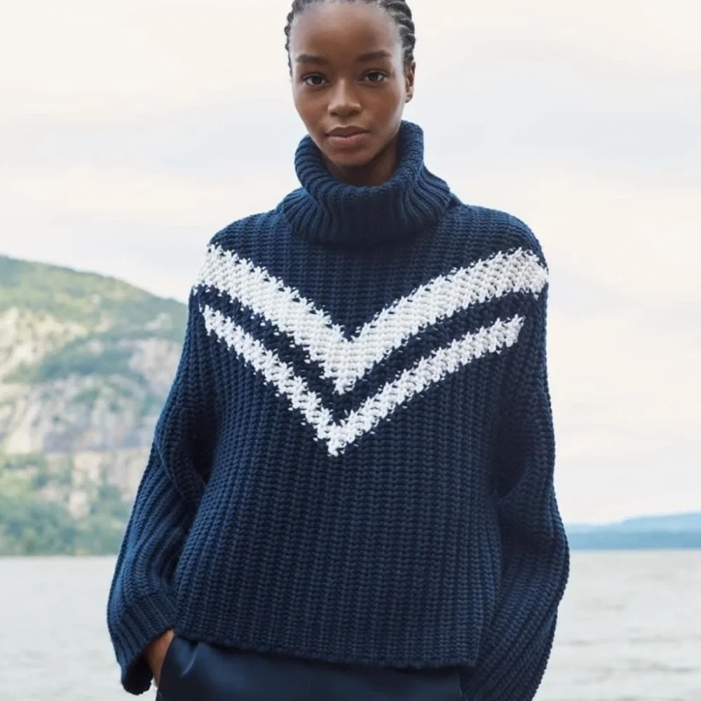 Tory Sport Merino Chevron Chunky Turtleneck Sweater - Picture 13 of 14